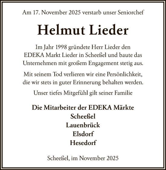 Traueranzeige von Helmut Lieder von SYKR