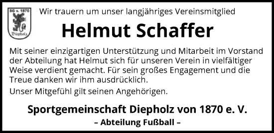 Traueranzeige von Helmut Schaffer von SYKS