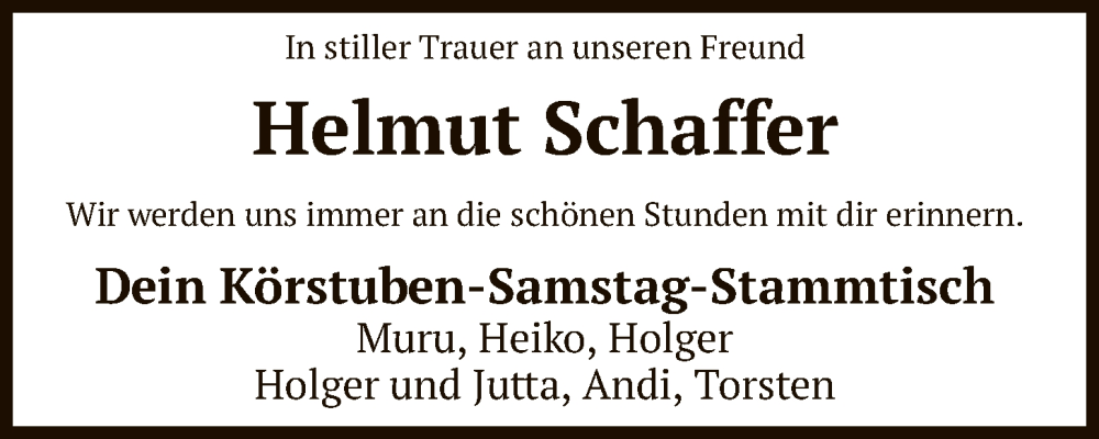  Traueranzeige für Helmut Schaffer vom 26.11.2025 aus SYKS