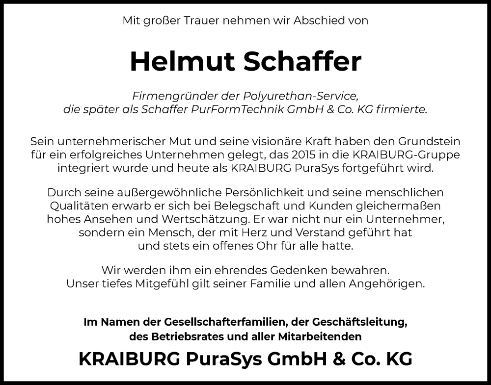  Traueranzeige für Helmut Schaffer vom 22.11.2025 aus SYKS