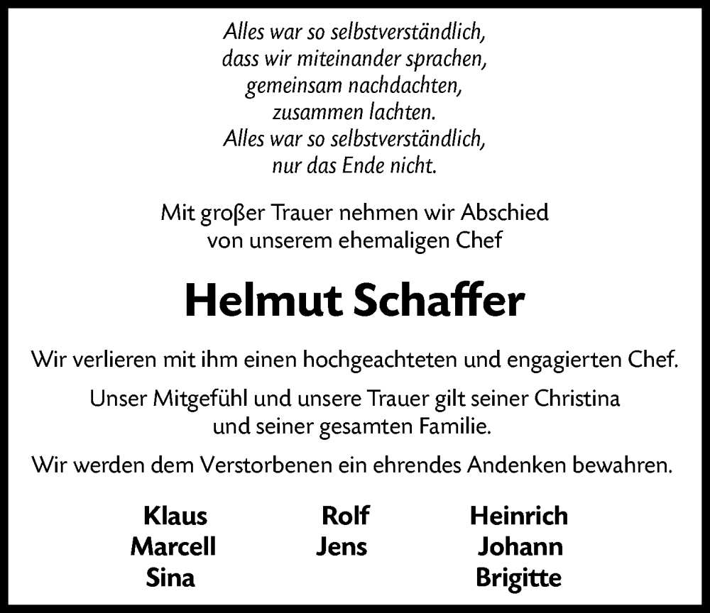  Traueranzeige für Helmut Schaffer vom 22.11.2025 aus SYKS