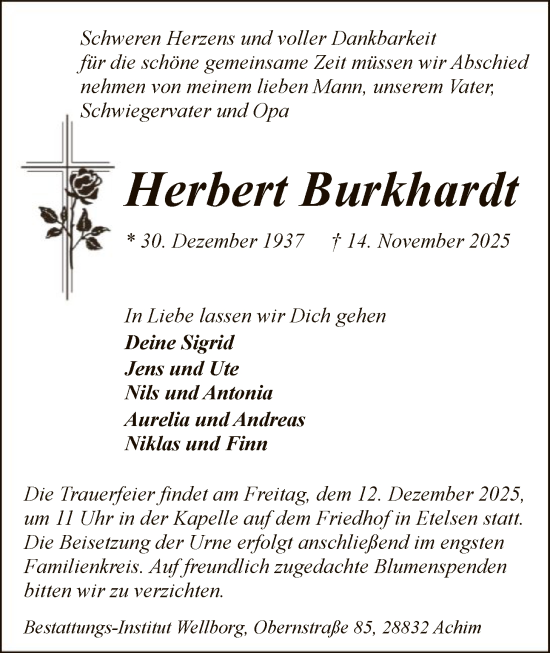 Traueranzeige von Herbert Burkhardt von SYKS