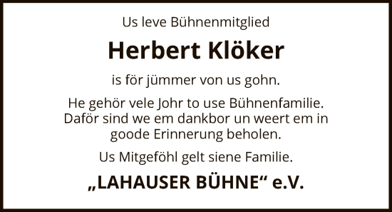 Traueranzeige von Herbert Klöker von SYKS