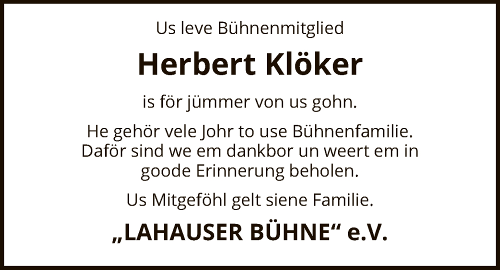  Traueranzeige für Herbert Klöker vom 29.11.2025 aus SYKS