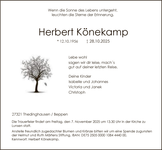 Traueranzeige von Herbert Könekamp von SYKS