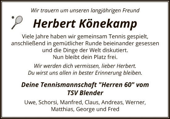 Traueranzeige von Herbert Könekamp von SYKS