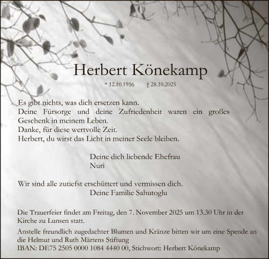Traueranzeige von Herbert Könekamp von SYKS