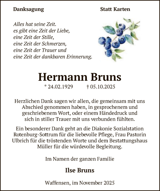 Traueranzeige von Hermann Bruns von SYKR