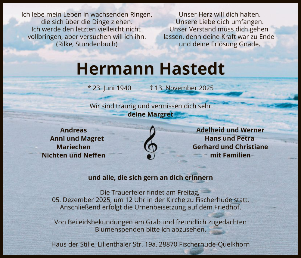  Traueranzeige für Hermann Hastedt vom 29.11.2025 aus SYKS