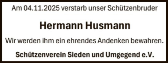 Traueranzeige von Hermann Husmann von SYKS