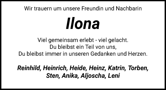 Traueranzeige von Ilona  von SYKS