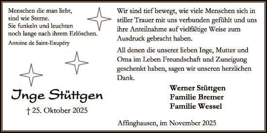 Traueranzeige von Inge Stüttgen von SYKS