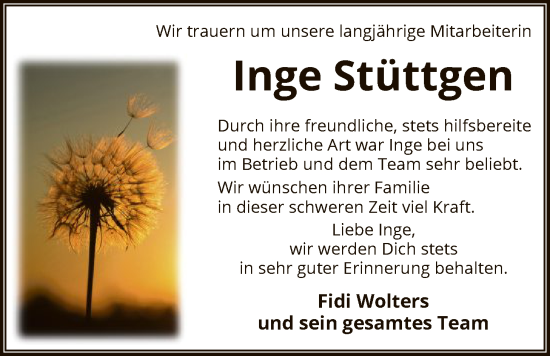 Traueranzeige von Inge Stüttgen von SYKS