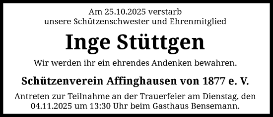 Traueranzeige von Inge Stüttgen von SYKS