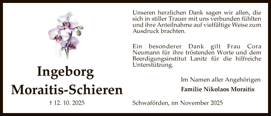 Traueranzeige von Ingeborg Moraitis-Schieren von SYKS