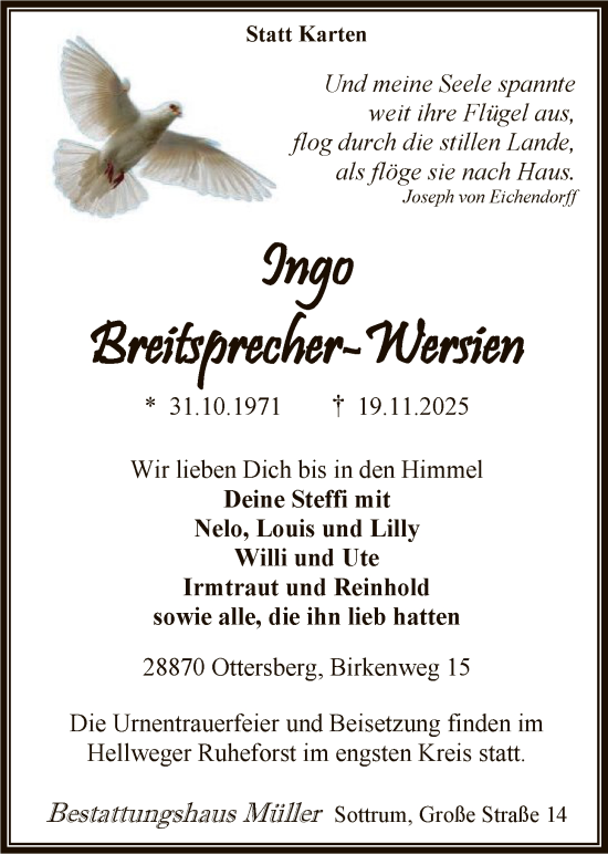 Traueranzeige von Ingo Breitsprecher-Wersien von SYKR