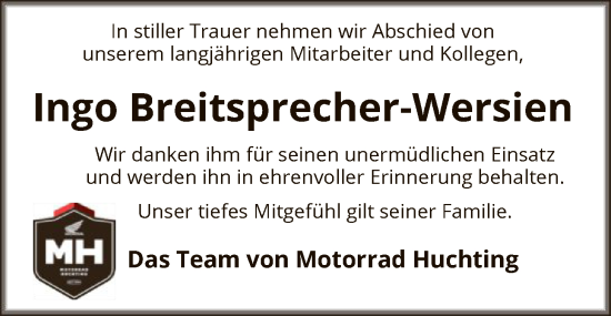 Traueranzeige von Ingo Breitsprecher-Wersien von SYKR