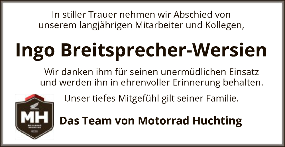  Traueranzeige für Ingo Breitsprecher-Wersien vom 29.11.2025 aus SYKR