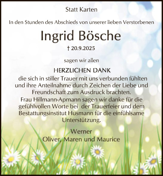 Traueranzeige von Ingrid Bösche von SYKS