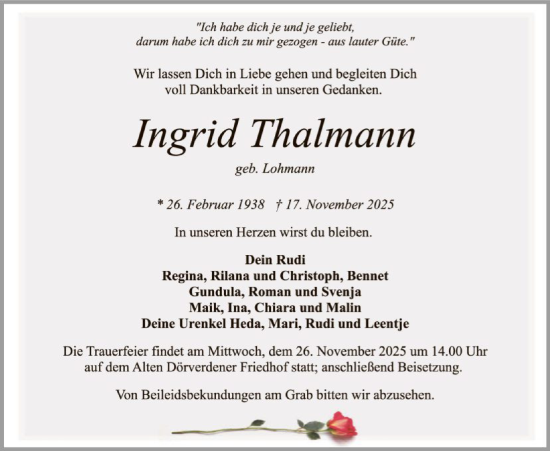 Traueranzeige von Ingrid Thalmann von SYKS