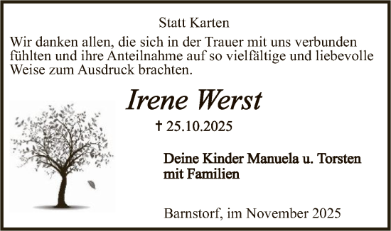 Traueranzeige von Irene Werst von SYKS