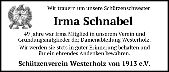 Traueranzeige von Irma Schnabel von SYKR