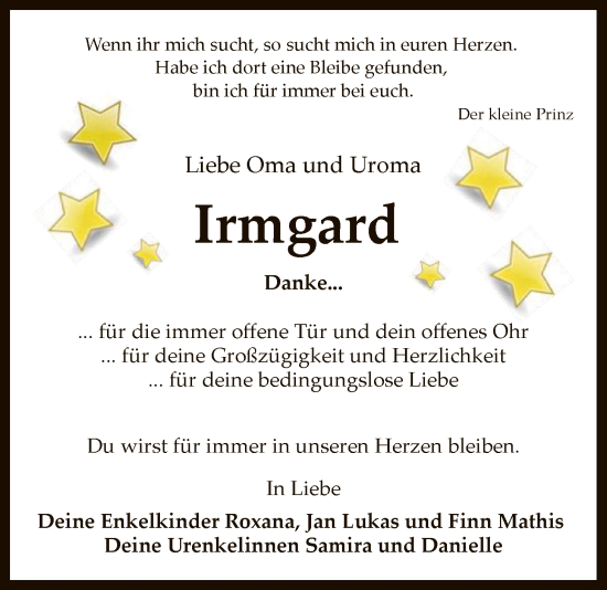 Traueranzeige von Irmgard  von SYKS