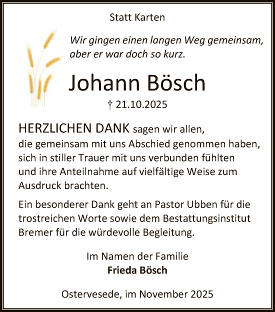 Traueranzeige von Johann Bösch von SYKR