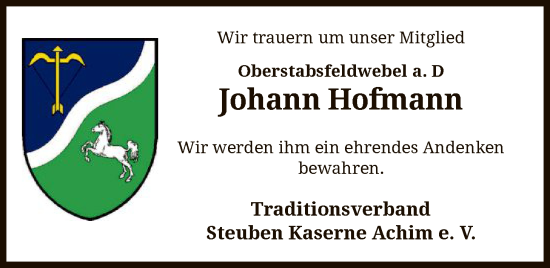 Traueranzeige von Johann Hofmann von SYKS