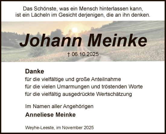 Traueranzeige von Johann Meinke von SYKS