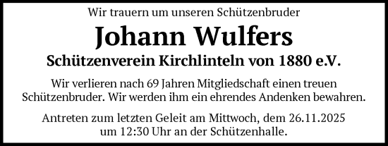 Traueranzeige von Johann Wulfers von SYKS
