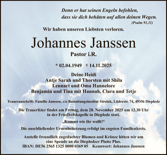 Traueranzeige von Johannes Janssen von SYKS