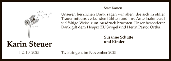 Traueranzeige von Karin Steuer von SYKS