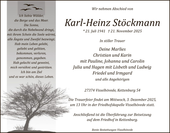 Traueranzeige von Karl-Heinz Stöckmann von SYKR