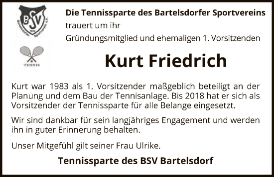 Traueranzeige von Kurt Friedrich von SYKR