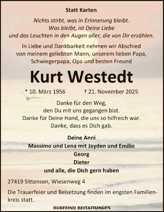 Traueranzeige von Kurt Westedt von SYKR