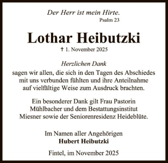 Traueranzeige von Lothar Heibutzki von SYKR