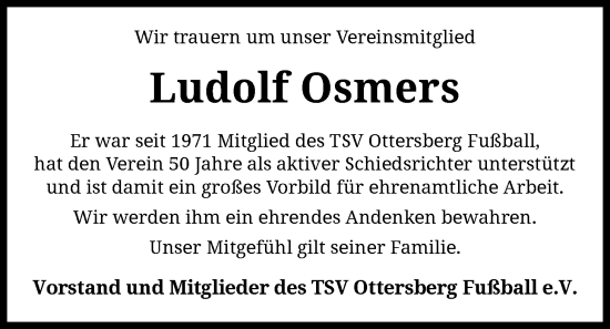 Traueranzeige von Ludolf Osmers von SYKS