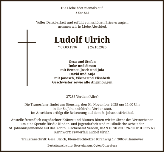 Traueranzeige von Ludolf Ulrich von SYKS
