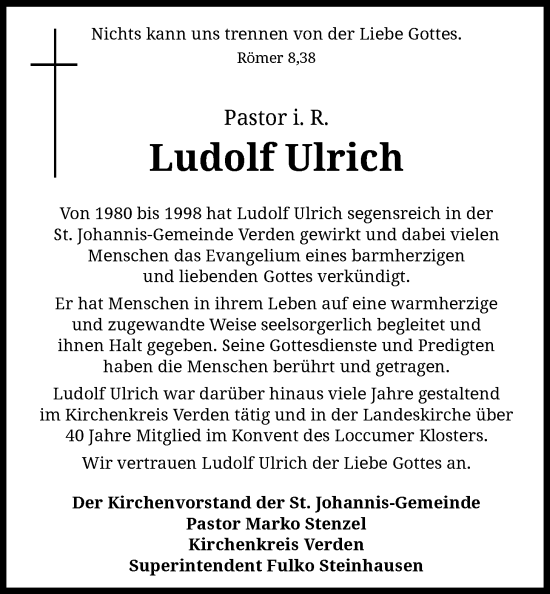 Traueranzeige von Ludolf Ulrich von SYKS