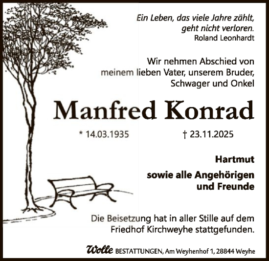 Traueranzeige von Manfred Konrad von SYKS