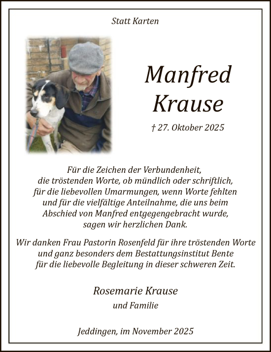 Traueranzeige von Manfred Krause von SYKR