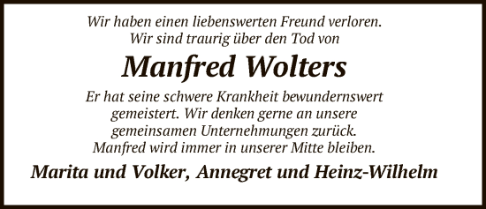 Traueranzeige von Manfred Wolters von SYKS