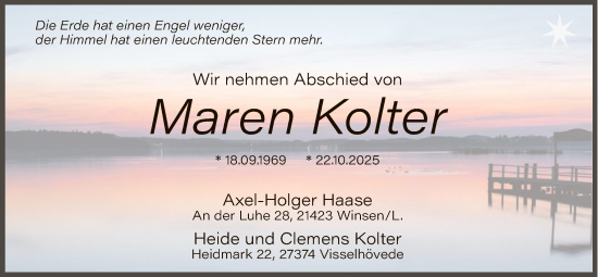 Traueranzeige von Maren Kolter von SYKR