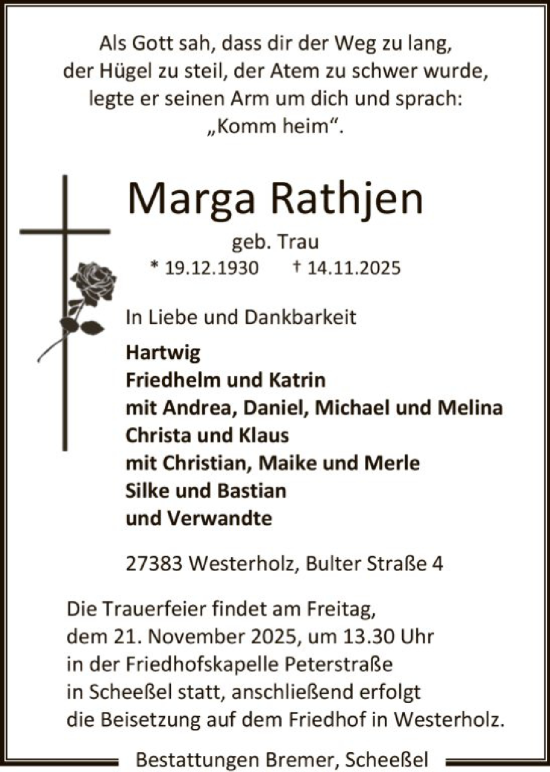 Traueranzeige von Marga Rathjen von SYKR