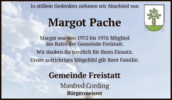 Traueranzeige von Margot Pache von SYKS