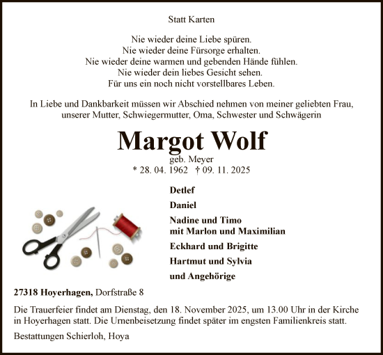 Traueranzeige von Margot Wolf von SYKS
