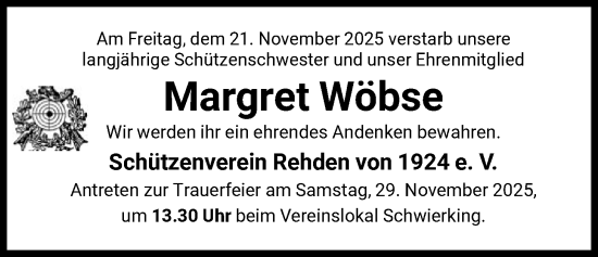 Traueranzeige von Margret Wöbse von SYKS