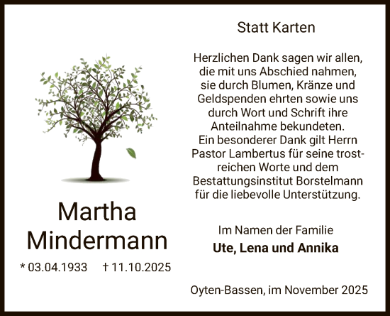 Traueranzeige von Martha Mindermann von SYKS