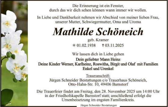 Traueranzeige von Mathilde Schöneich von SYKS